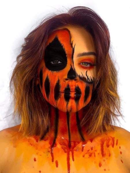 Image of  Makeup, Halloween, Look, Evening, Glam Makeup, Black, Colors, Gold, Orange, White, Yellow, Red