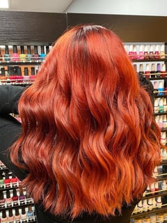 View Women's Hair, Hairstyles, Beachy Waves, Hair Length, Long, Red, Hair Color, Fashion Color - Aida Vukovic, Saint Louis, MO