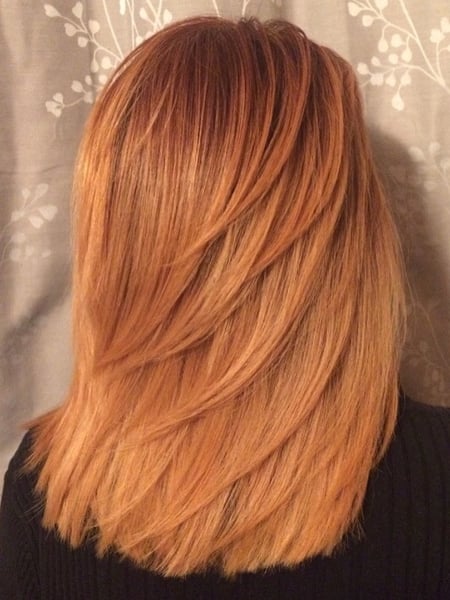 Image of  Layered, Haircuts, Women's Hair, Straight, Hairstyles, Red, Hair Color, Full Color, Fashion Color, Ombré, Balayage, Medium Length, Hair Length, Shoulder Length