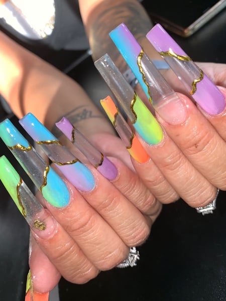 Image of  Nails, Manicure, Nail Finish, Acrylic, Gel, Nail Length, XXL, Nail Color, Glass, Nail Style, Ombré, Mix-and-Match, Nail Art, Nail Shape, Coffin