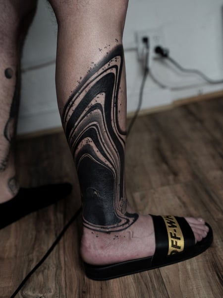 Image of  Tattoos, Tattoo Style, Tattoo Bodypart, Abstract, Black & Grey, Blackwork, Calf , Foot 