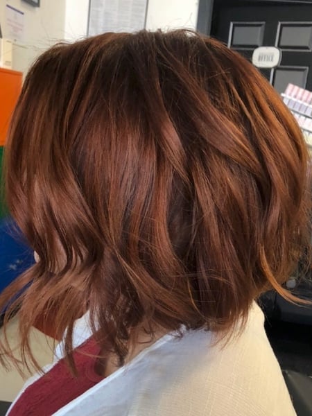 Image of  Bob, Haircuts, Women's Hair, Coily, Layered, Blunt, Curly, Bangs, Blowout, Curly, Hairstyles, Straight, Beachy Waves, Hair Extensions, Silver, Hair Color, Red, Brunette, Foilayage, Full Color, Color Correction, Fashion Color, Ombré, Blonde, Balayage, Short Chin Length, Hair Length, Shoulder Length, Medium Length, Short Ear Length, Long