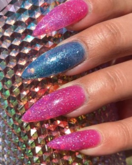 Image of  Nails, Blue, Nail Color, Pink, Acrylic, Nail Finish, Long, Nail Length, Stiletto, Nail Shape
