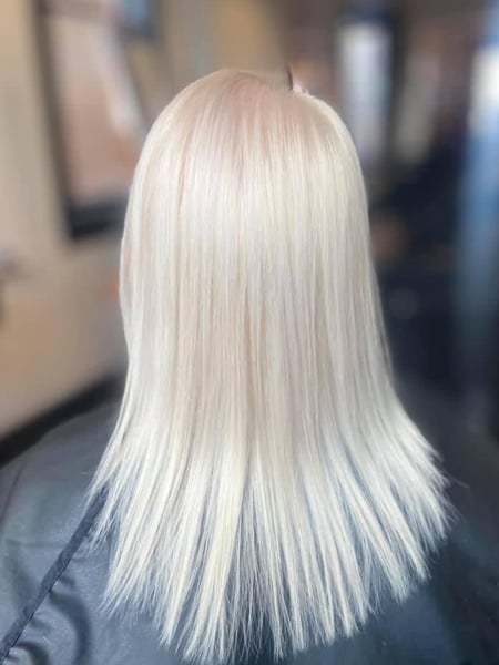 Image of  Women's Hair, Hair Color, Blonde, Full Color, Medium Length, Hair Length, Blunt, Haircuts, Straight, Hairstyles