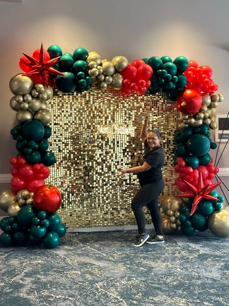 Image of  Balloon Decor, Arrangement Type, Balloon Wall, Balloon Garland, Event Type, Holiday, Corporate Event, Colors, Gold, Green, Red