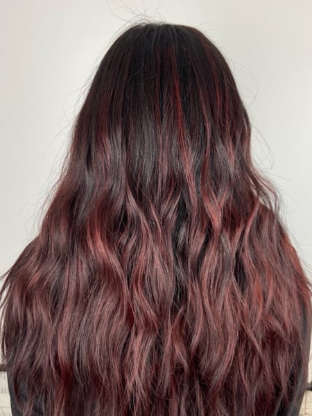 Image of  Women's Hair, Balayage, Hair Color, Fashion Color, Foilayage, Red, Long, Hair Length, Beachy Waves, Hairstyles