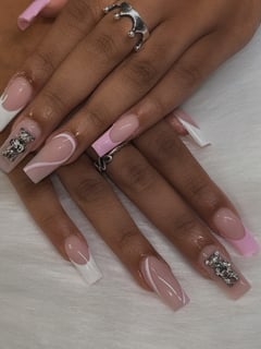 View Nail Art, Nail Length, Nails, Long, XXL, Coffin, Nail Shape, Square, Nail Finish, Acrylic, Pink, Purple, Blue, Green, Beige, Glass, Metallic, Light Green, Neon, Gold, Clear, Brown, Orange, Red, Pastel, Glitter, Matte, Black, Yellow, Nail Color, White, French Manicure, Nail Jewels, Color Block, Stamps, Hand Painted, 3D, Mix-and-Match, Stickers, Ombré, Accent Nail, Stencil, Reverse French, Mirrored, Airbrush, Nail Style, Medium, XL - Cheyenne Garcia, Katy, TX