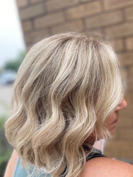 Image of  Women's Hair, Blonde, Hair Color, Highlights, Shoulder Length, Hair Length, Bob, Haircuts, Layered, Curly, Hairstyles