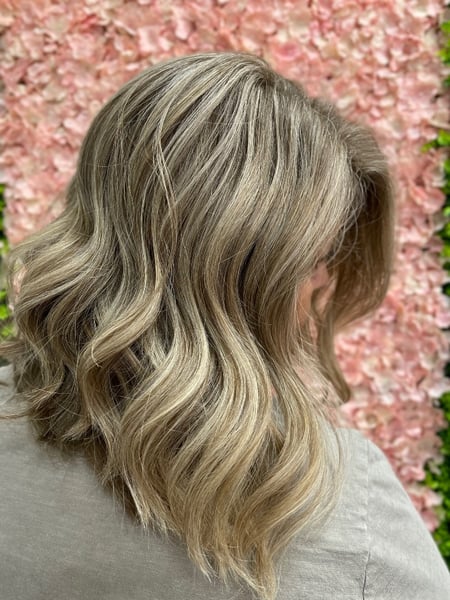 Image of  Shoulder Length, Hair Length, Women's Hair, Bob, Haircuts, Layered, Blonde, Hair Color, Highlights, Full Color, Beachy Waves, Hairstyles, Curly, Blowout