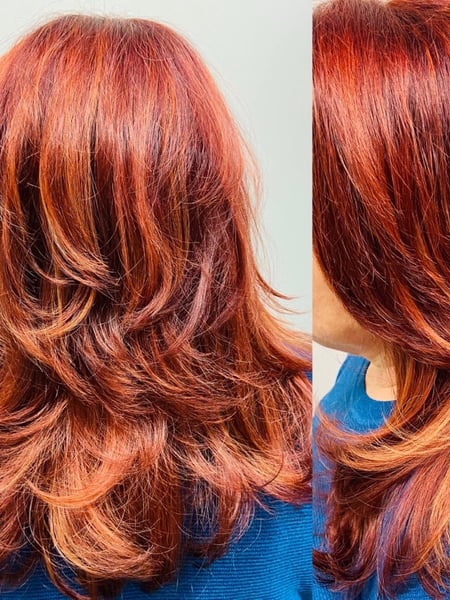 Image of  Women's Hair, Hair Color, Red, Hair Length, Medium Length, Layered, Haircuts