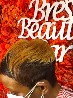 View Shaved (Women's Haircut), Haircut, Women's Hair, Hairstyle, Highlights, Hair Color, Pixie, Short Hair (Ear Length), Hair Length, Hair Restoration - Bre's Beauty Bar Salon, LLC, Beltsville, MD