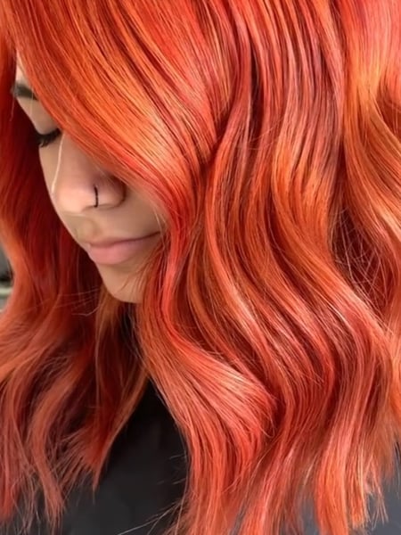 Image of  Women's Hair, Fashion Color, Hair Color, Red, Medium Length, Hair Length, Blunt, Haircuts