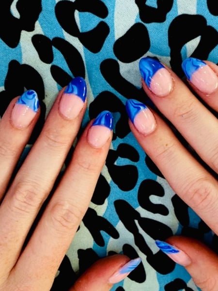 Image of  Nails, Acrylic, Nail Finish, Short, Nail Length, Nail Color, Blue, Hand Painted, Nail Style, Nail Art, French Manicure