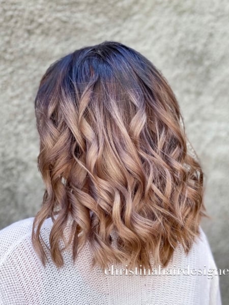 Image of  Women's Hair, Balayage, Hair Color, Black, Blonde, Brunette, Color Correction, Foilayage, Full Color, Highlights, Medium Length, Hair Length, Long, Shoulder Length, Layered, Haircuts, Curly, Hairstyles, Beachy Waves