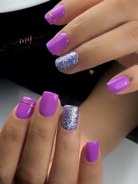 Image of  Nails, Manicure, Gel, Nail Finish, Nail Length, Medium, Glitter, Nail Color, Purple