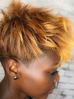 View Pixie, Women's Hair, Blonde, Hair Color, Short Ear Length, Shaved, Haircuts - Marq , New York, NY