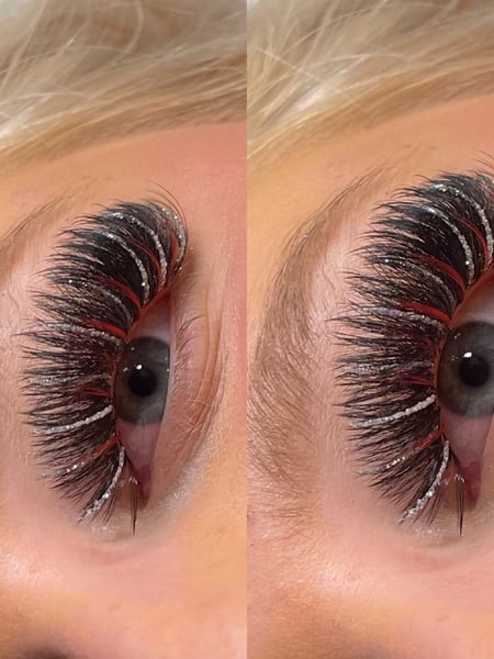 Image of  Lashes, Mega Volume, Makeup, Eyelash Extensions, Colors, Glitter, Red, Volume