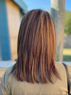 View Layered, Haircuts, Women's Hair, Blunt, Blowout, Straight, Hairstyles, Red, Hair Color, Color Correction, Highlights, Shoulder Length, Hair Length - Mindy Hair Genius, Corpus Christi, TX