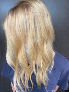 View Hair Color, Haircut, Blunt (Women's Haircut), Hairstyle, Beachy Waves, Women's Hair, Blonde - Rush Montagne, Raleigh, NC