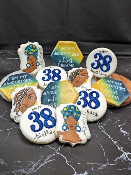 Image of  Color, Blue, Brown, Gold, Theme, Modern, Cookies, Occasion, Birthday, Mother's Day