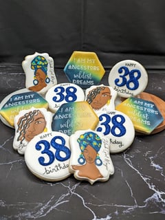 View Occasion, Birthday, Color, Mother's Day, Blue, Brown, Gold, Theme, Modern, Cookies - ERIN MENDEZ, Houston, TX