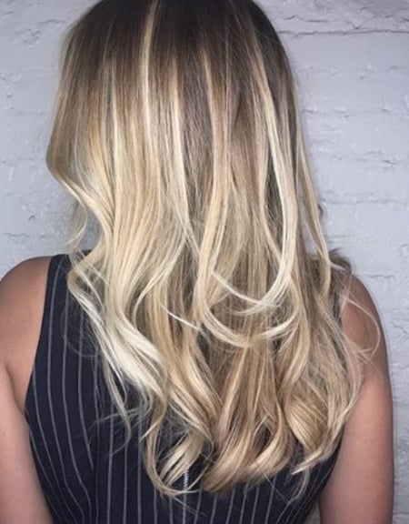 Image of  Women's Hair, Blonde, Hair Color, Highlights, Balayage, Long, Haircuts, Curly, Hairstyles