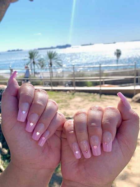 Image of  Medium, Nail Length, Nails, Nail Art, Nail Style, Hand Painted, Stickers, Nail Jewels, French Manicure, Pink, Nail Color, Glitter, Pastel, Beige, Manicure, Gel, Nail Finish, Ballerina, Nail Shape, Square, Coffin