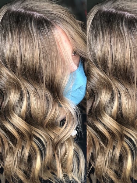 Image of  Women's Hair, Blowout, Hair Color, Balayage, Blonde, Brunette, Color Correction, Foilayage, Full Color, Highlights, Medium Length, Hair Length, Beachy Waves, Hairstyles, Curly, Bridal, Natural, Hair Extensions