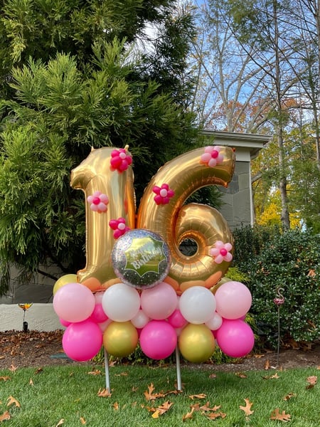 Image of  Balloon Decor, Arrangement Type, Balloon Composition, Balloon Garland, Event Type, Birthday, Graduation, Holiday, Valentine's Day, Corporate Event, Colors, Gold, Pink, School Pride