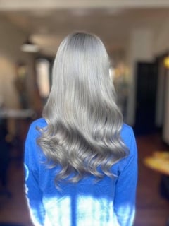 View Women's Hair, Hair Color, Blonde, Full Color, Silver, Long, Hair Length, Beachy Waves, Hairstyles - Ashley Ewing, Terre Haute, IN