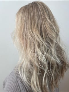 View Women's Hair, Blonde, Hair Color, Highlights, Hair Length, Medium Length, Beachy Waves, Hairstyles - Danielle, Leawood, KS