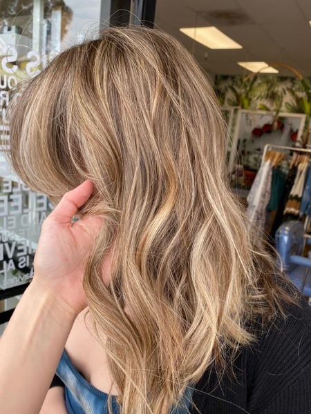 Image of  Layered, Haircuts, Women's Hair, Blunt, Curly, Bangs, Blowout, Permanent Hair Straightening, Keratin, Beachy Waves, Hairstyles, Curly, Natural, Foilayage, Hair Color, Brunette, Highlights, Full Color, Color Correction, Fashion Color, Ombré, Blonde, Balayage, Long, Hair Length, Shoulder Length, Medium Length