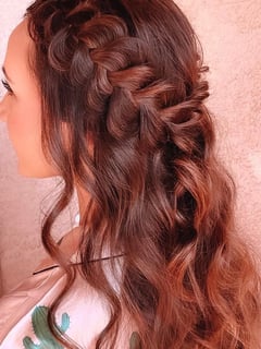 View Women's Hair, Hairstyles, Bridal, Boho Chic Braid, Hair Length, Long, Red, Hair Color - Ellie Mulqueen, Gilbert, AZ