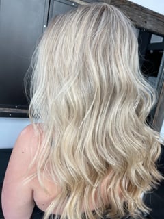 View Hair Length, Hairstyle, Beachy Waves, Haircut, Layers, Long Hair (Mid Back Length), Highlights, Hair Color, Blonde, Women's Hair - Amy Phillips, Phoenix, AZ