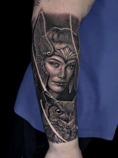 View Portrait, Forearm , Realism, Tattoos, Tattoo Style, Tattoo Bodypart, 3D, Black & Grey - Etgar Oak, Massapequa, NY