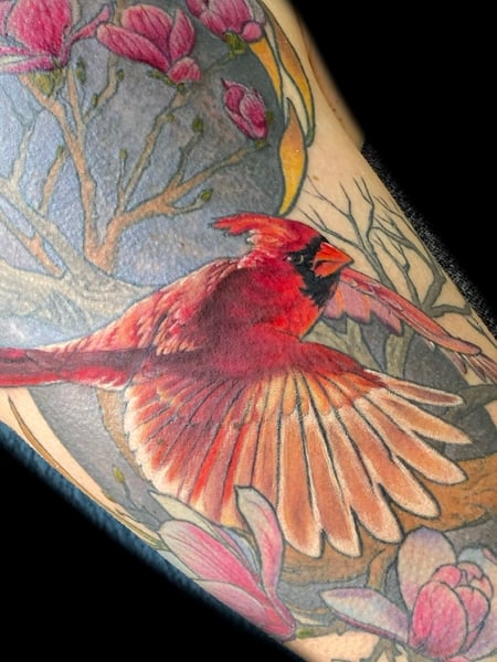 Image of  Tattoos, Tattoo Style, Tattoo Bodypart, Tattoo Colors, Neo Traditional, Pet & Animal, Realism, Arm , Beige , Black , Blue, Brown, Gold, Light Green, Green , Orange , Pink , Purple , Red, White , Yellow , Silver