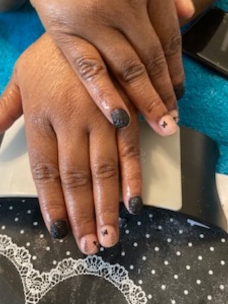 Image of  Nails, Manicure, Acrylic, Nail Finish, Short, Nail Length, Black, Nail Color, Glitter, Nail Art, Nail Style, Round, Nail Shape
