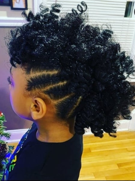 Image of  Girls, Haircut, Kid's Hair, Braiding (African American), Hairstyle, Protective Styles, Updo, Curls