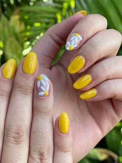 View Nails, Nail Finish, Gel, Medium, Nail Length, Yellow, Nail Color, Accent Nail, Nail Style, Hand Painted - Alana Estenoz, Key West, FL