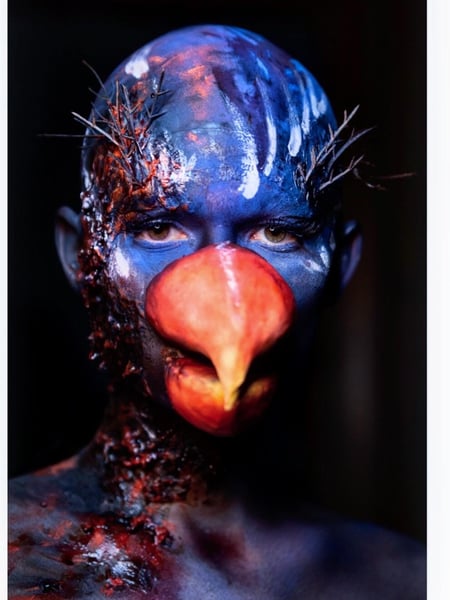 Image of  Makeup, Halloween, Look, Blue, Colors, Black, Brown, Red, Yellow, White, Airbrush, Technique