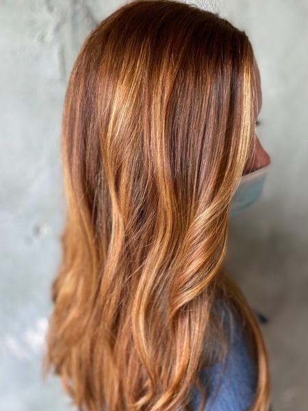 Image of  Women's Hair, Hair Color, Blowout, Balayage, Red, Foilayage, Hair Length, Long, Layered, Haircuts