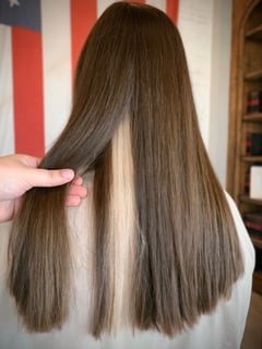 View Hair Length, Long Hair (Mid Back Length), Full Color, Highlights, Brunette Hair, Blonde, Hair Color, Blowout, Women's Hair - Sam Donato, Spring, TX