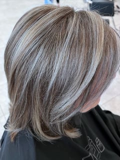 View Hair Color, Hair Length, Shoulder Length Hair, Silver, Women's Hair - Faith Coomer, Dayton, OH
