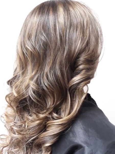 Image of  Layered, Haircuts, Women's Hair, Blowout, Permanent Hair Straightening, Curly, Hairstyles, Balayage, Hair Color, Highlights, Foilayage, Long, Hair Length