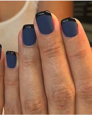 Image of  Nails, Black, Nail Color, Blue, Gel, Nail Finish, Medium, Nail Length, Square, Nail Shape, French Manicure, Nail Style