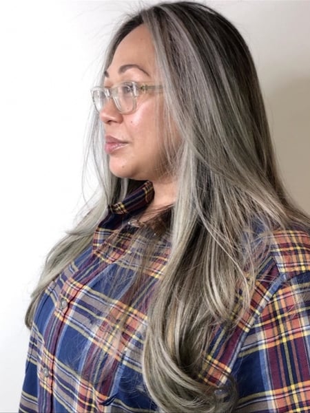 Image of  Women's Hair, Color Correction, Hair Color, Fashion Color, Highlights, Silver, Balayage, Blowout, Long, Hair Length, Layered, Haircuts, Straight, Hairstyles