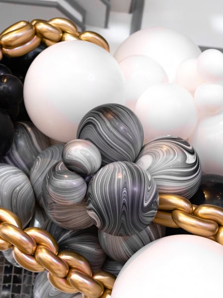 Image of  Balloon Decor, Arrangement Type, Balloon Wall, Balloon Composition, Balloon Garland, Balloon Arch, Event Type, Birthday, Baby Shower, Wedding, Graduation, Holiday, Valentine's Day, Corporate Event, Colors, White, Gold, Black, Gray, School Pride