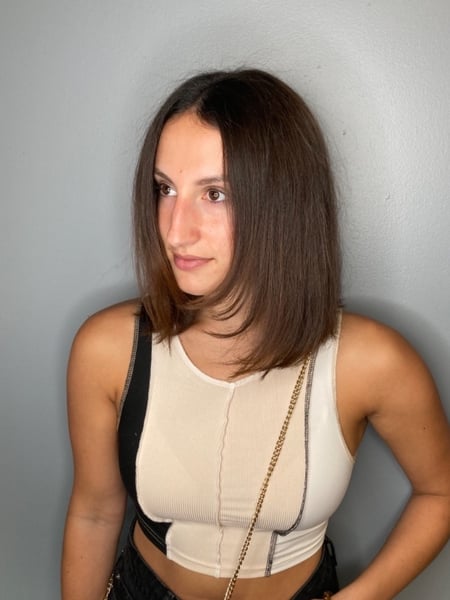 Image of  Women's Hair, Shoulder Length Hair, Hair Length, Blunt (Women's Haircut), Haircut, Bob, Straight, Hairstyle