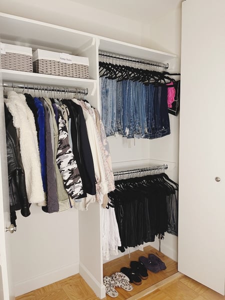 Image of  Professional Organizer, Home Organization, Bedroom, Storage, Master Closet, Closet Organization, Hanging Clothes, Folded Clothes, Handbags