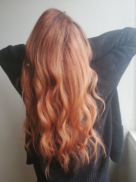 Image of  Women's Hair, Balayage, Hair Color, Fashion Color, Red, Long, Hair Length, Beachy Waves, Hairstyles